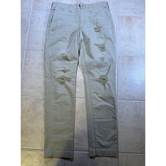 American Eagle Pants Men's 30x34 Beige Khaki Chino‎ Stretch Distressed - Picture 1 of 5